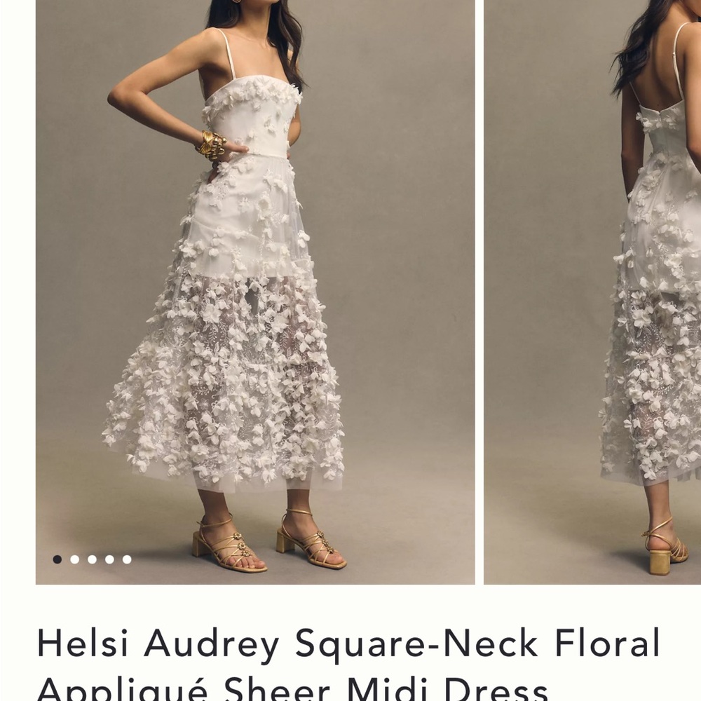 Helsi Audrey Square-Neck Floral Appliqué Sheer Midi Dress